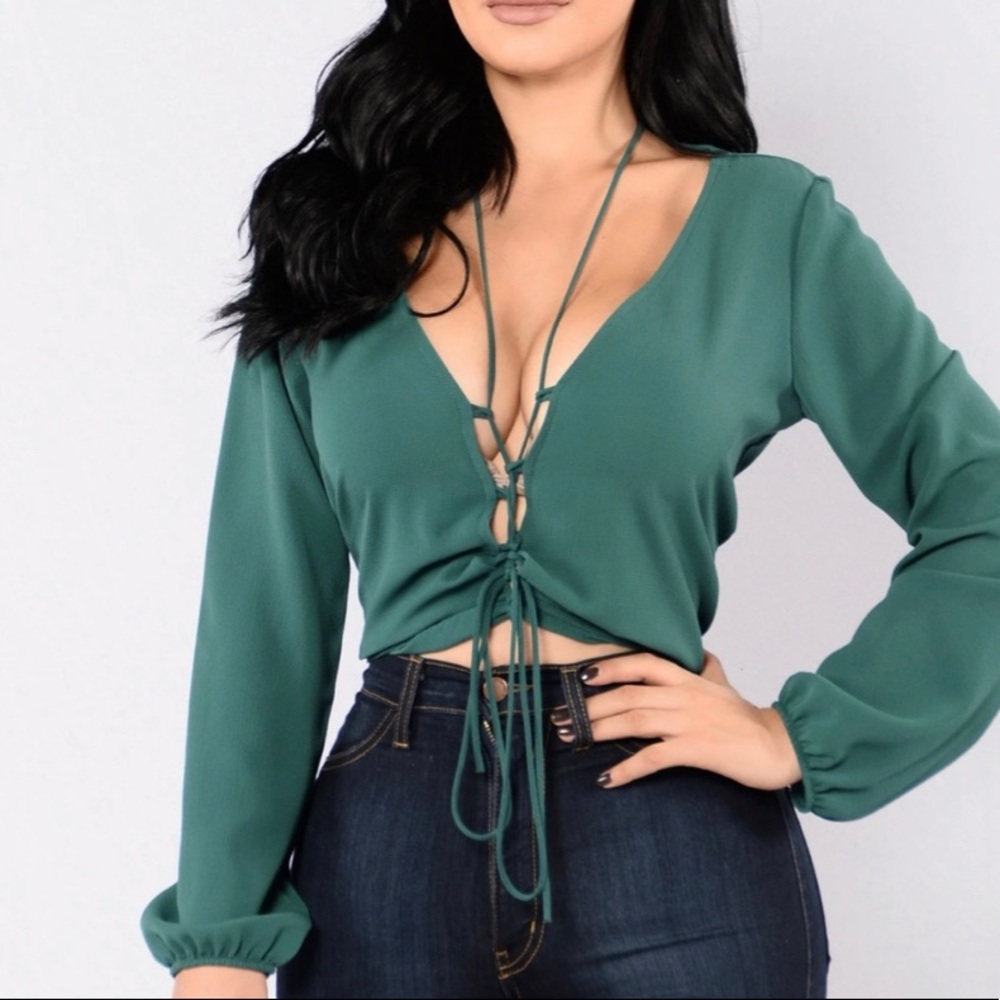 Jade green, plunge front detail FashionNova top
